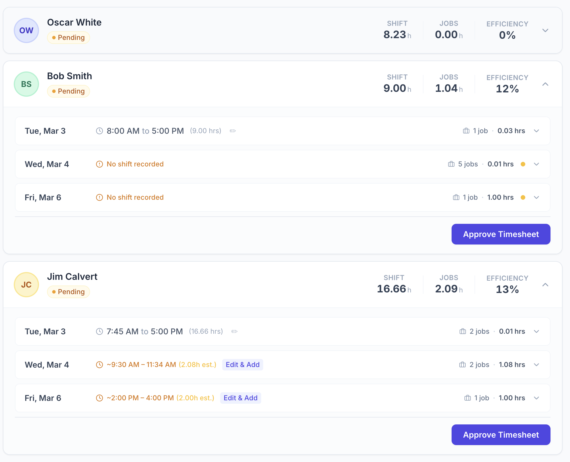 3. Simplified timesheets